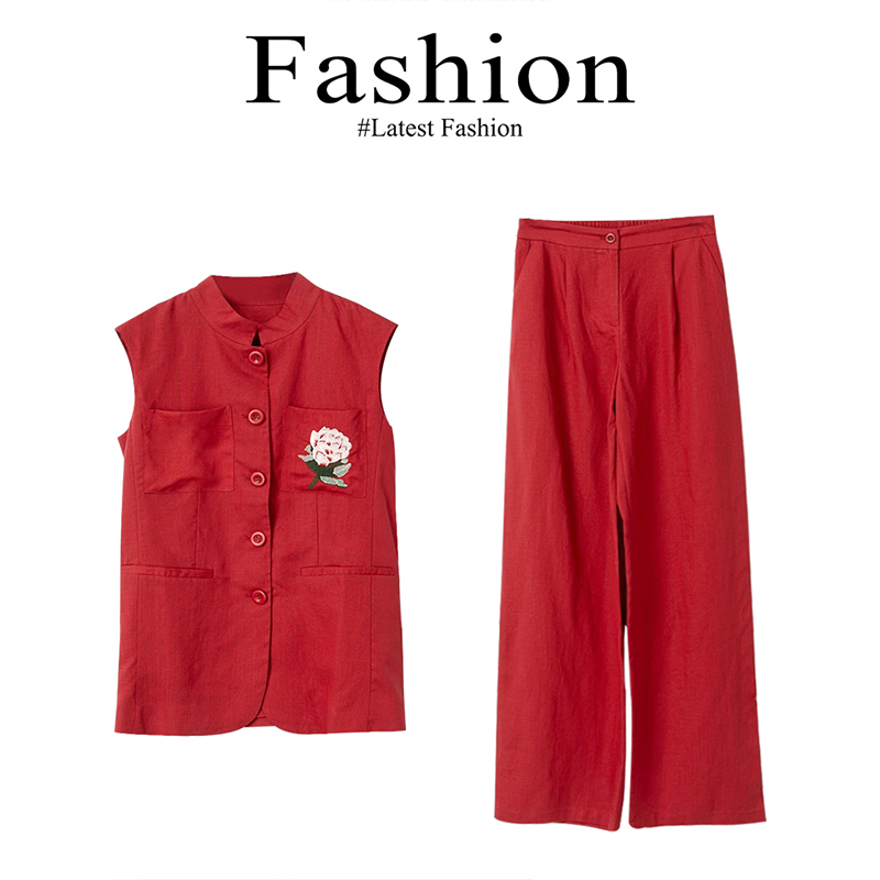 2025新款又a又飒御姐两件套大方得体穿搭高级感红色马甲套装裤女