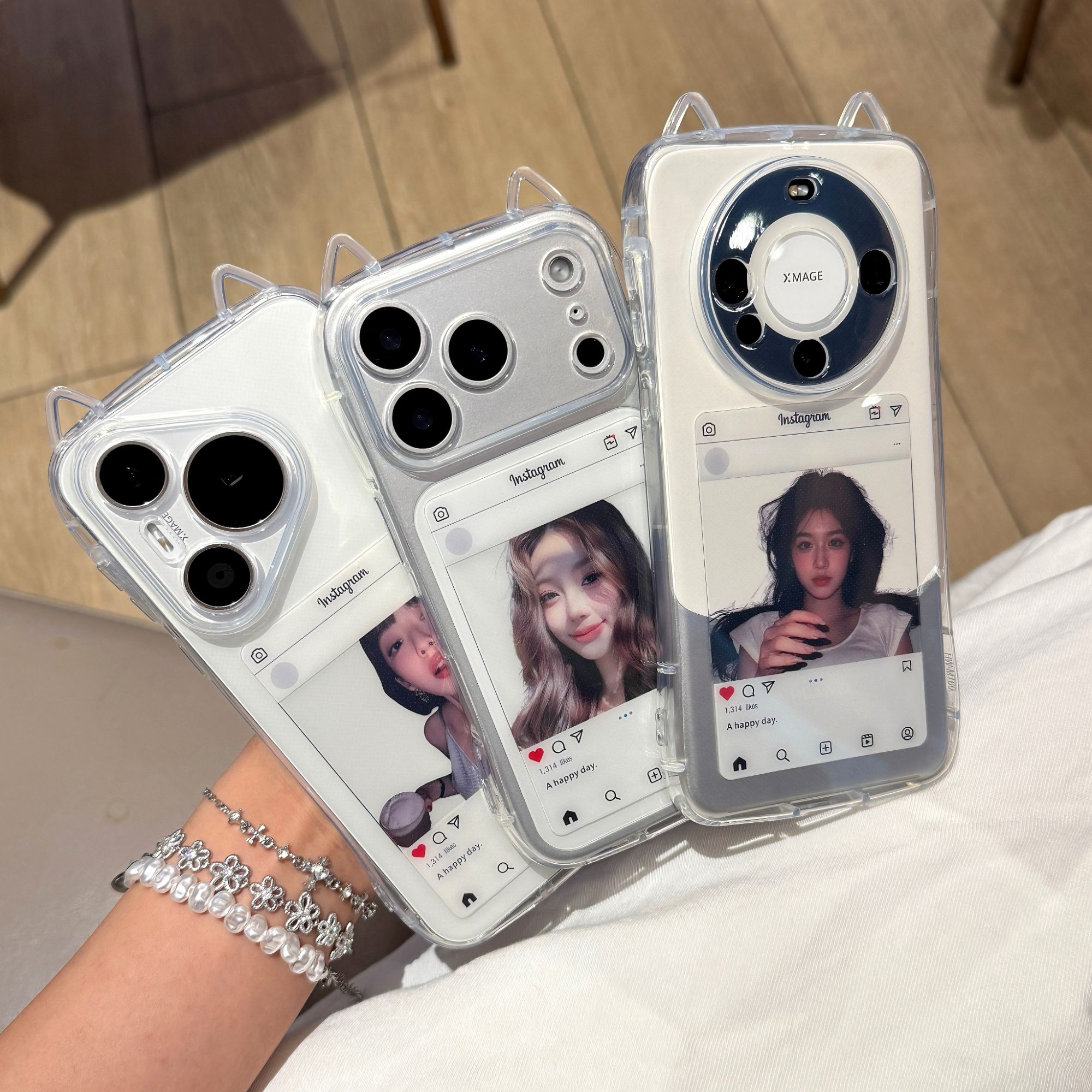 雅天立简约透明猫耳朵适用苹果17/16手机壳华为P70vivoppo小米15