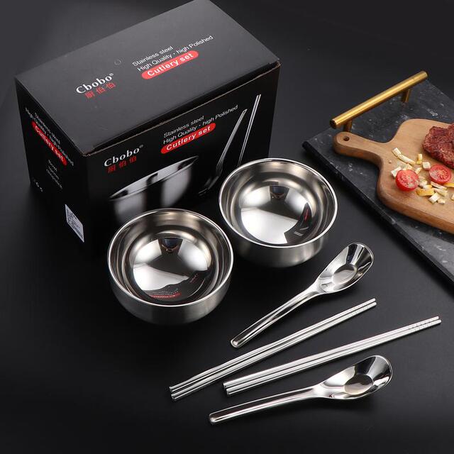 高端正品SUS 304防烫碗元宝勺不锈钢筷子礼盒装