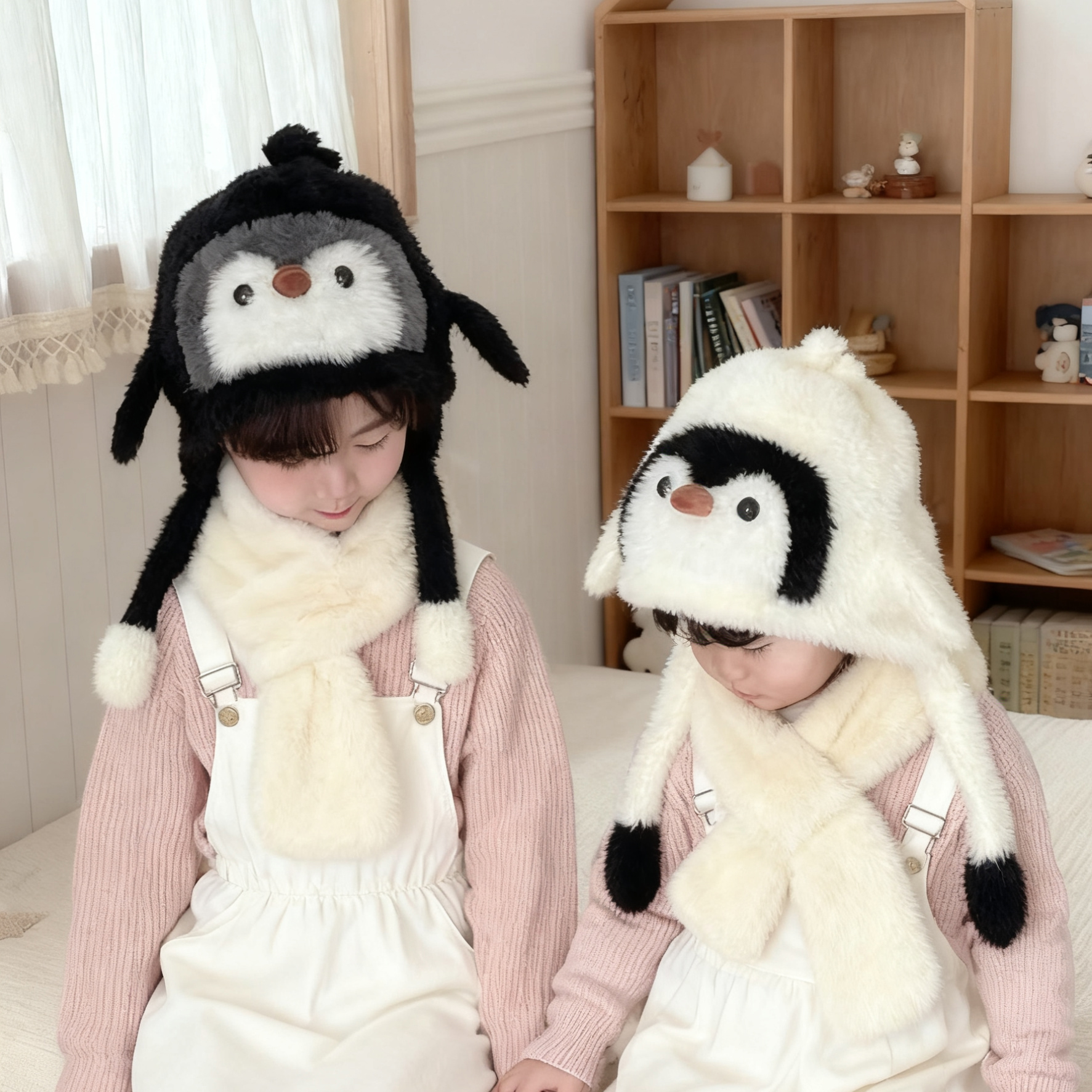 可爱企鹅儿童帽子冬天加厚保暖护耳帽男女宝宝加绒防风套头帽会叫