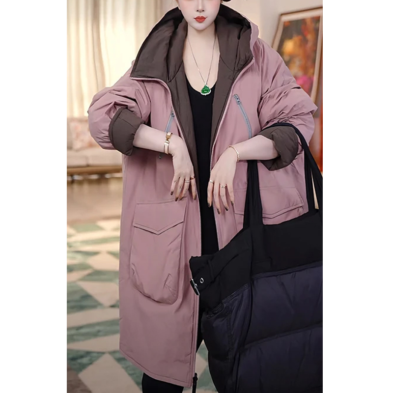 洋气时尚复古双面穿夹棉中长外套女2026新款高级感拼接纯色棉服