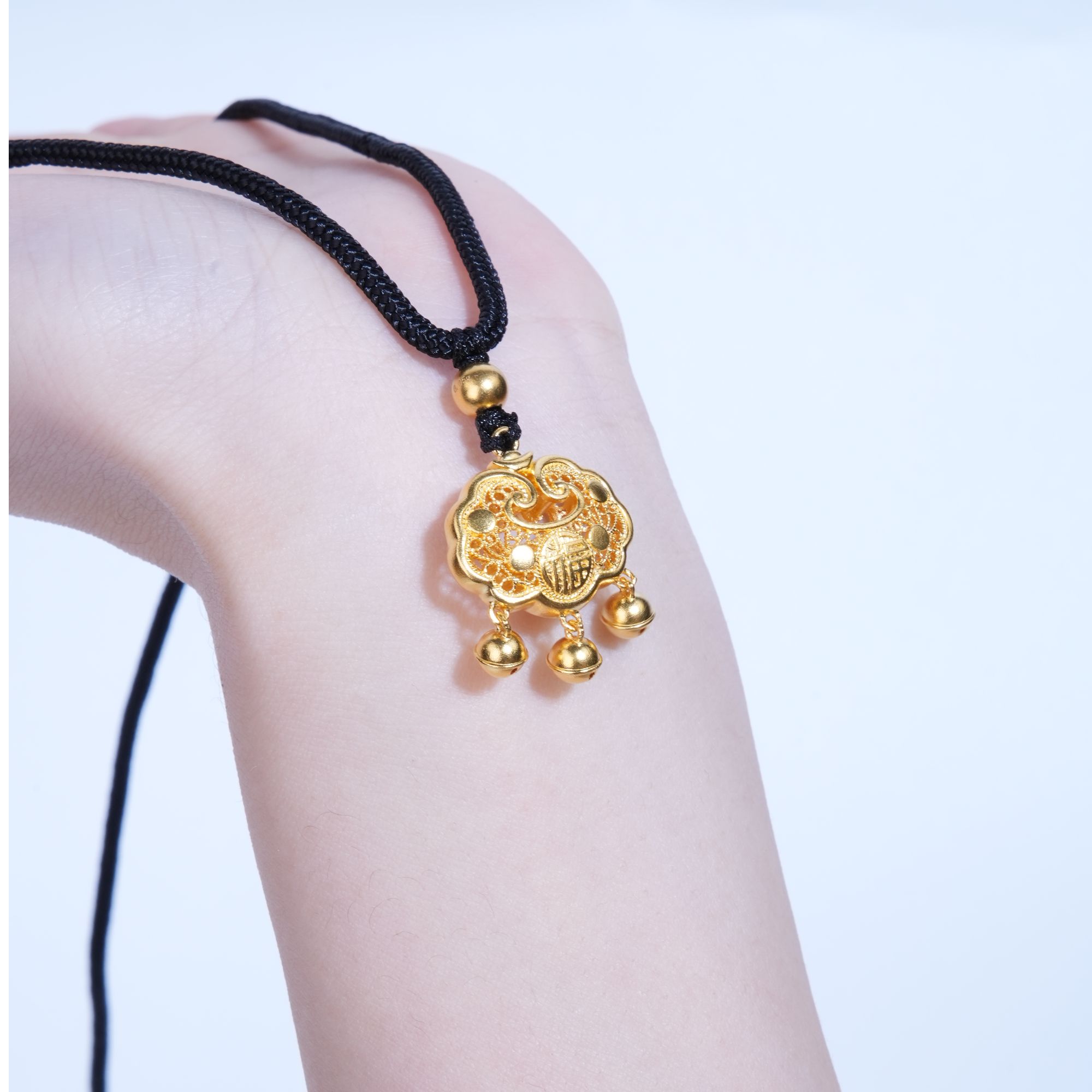 【金吊坠】古法大福锁包吊坠（带绳带顶珠）足金999足金5G