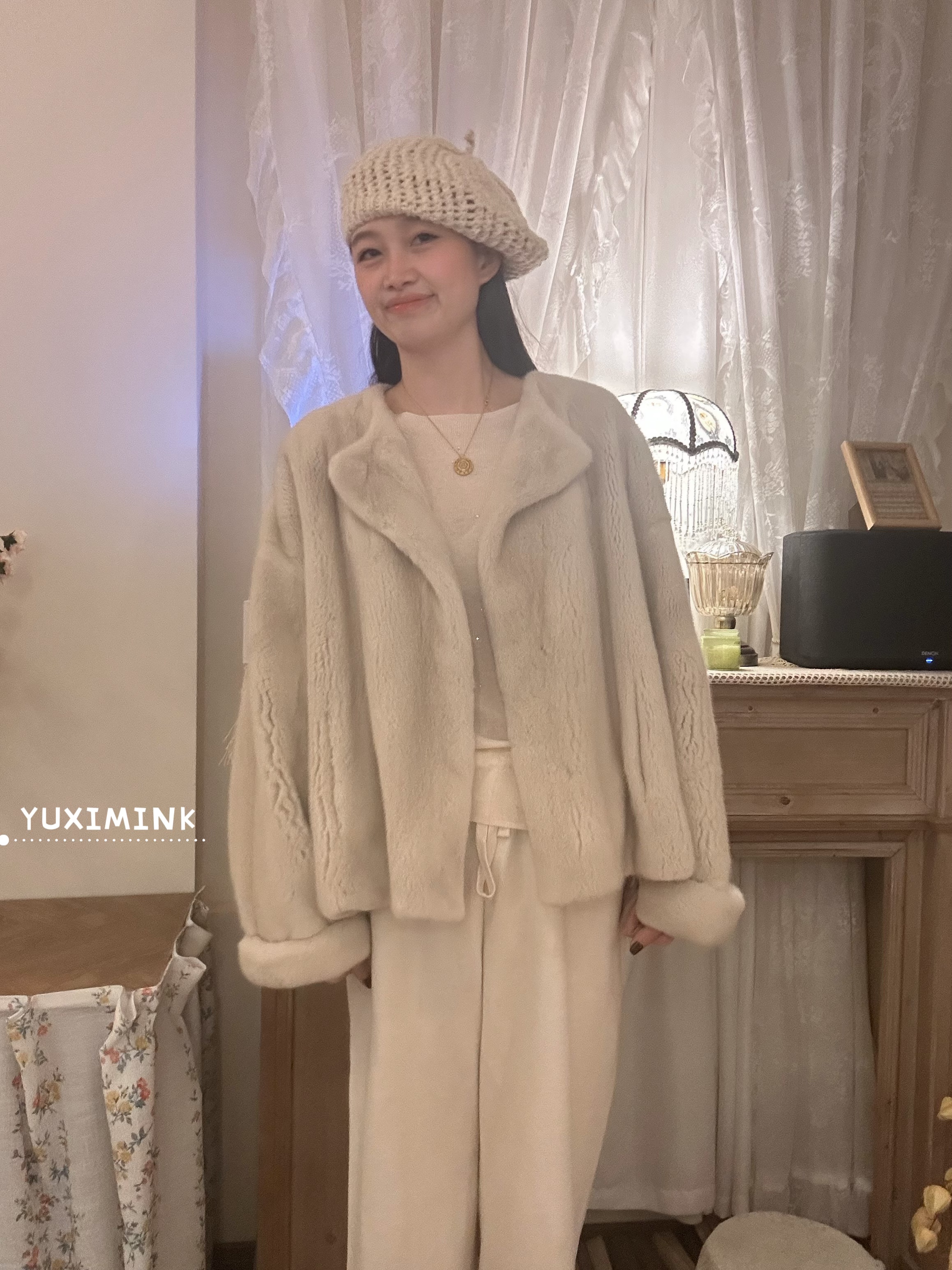 【YUXIFUR】{绾绾}珍珠奶茶色慵懒挽袖宽松廓形外套进口紫金短二