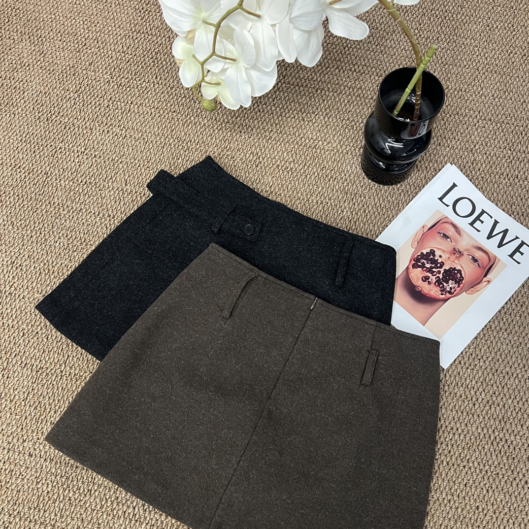 秋冬新款百搭高腰显瘦磨毛西装A字毛呢半身短裙