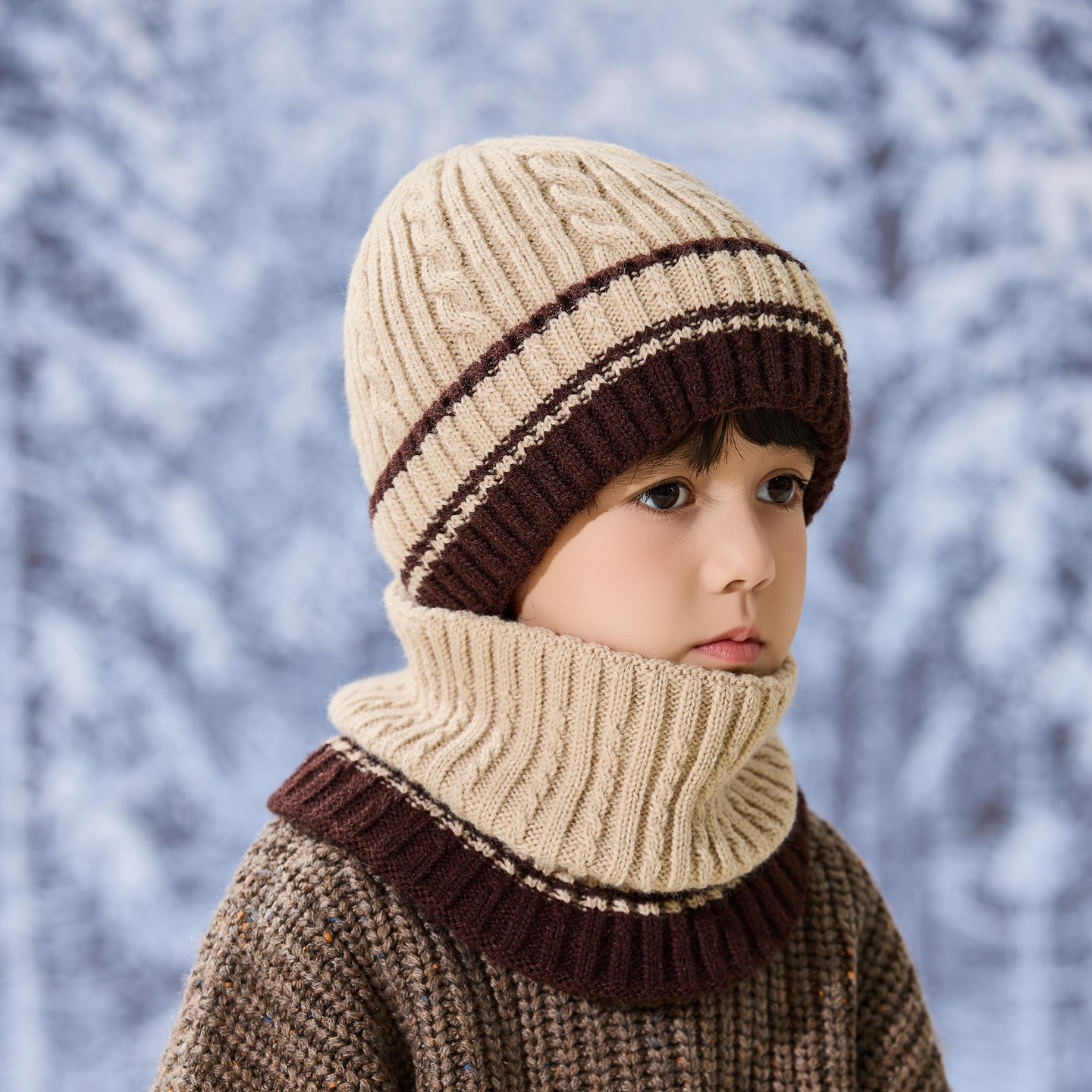 儿童帽子秋冬季围巾两件套保暖男童护耳帽宝宝毛线帽子围脖套装厚