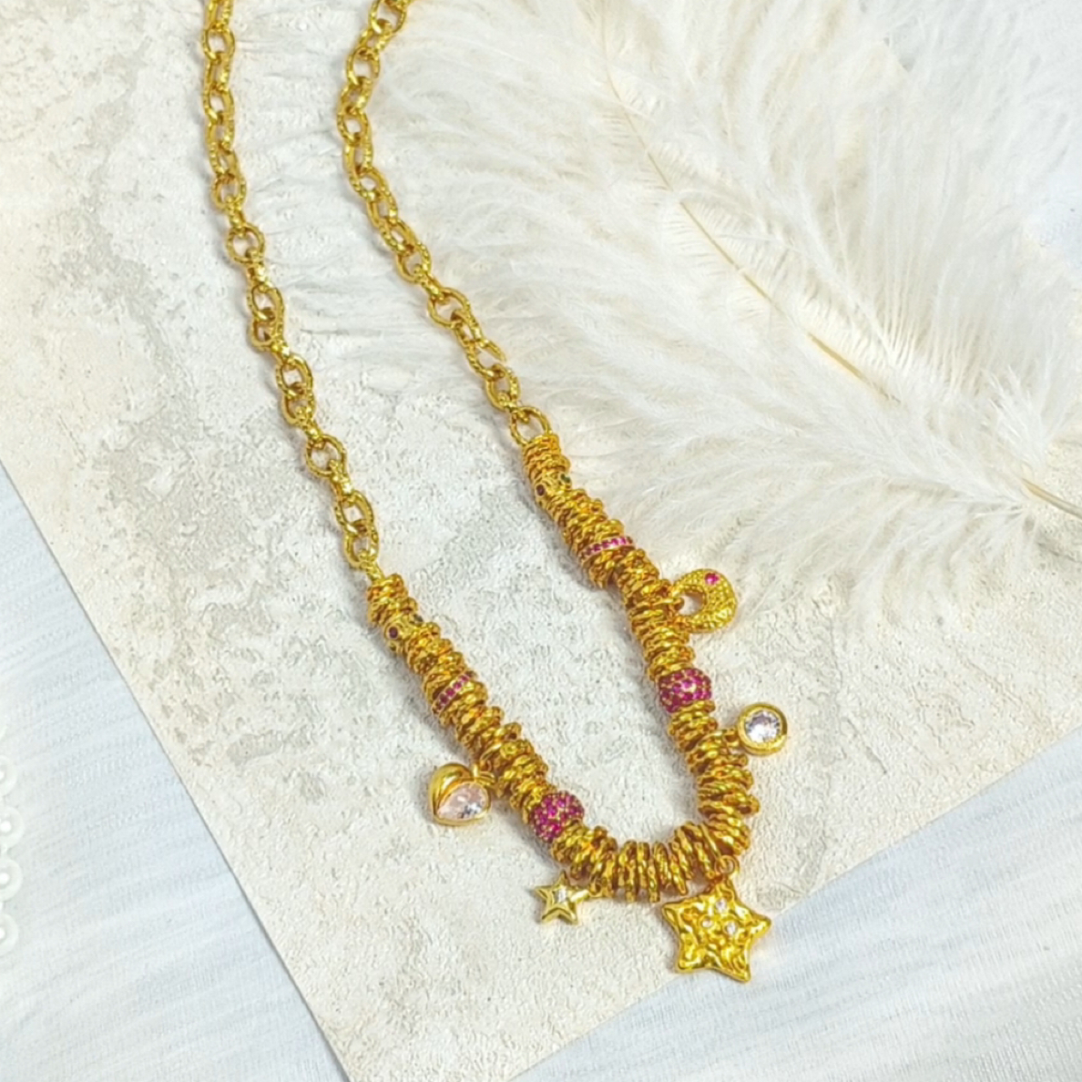 铜合金锆石项链 新款古法星辰多宝盘缠项链
