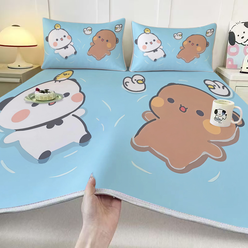 水星甄选一二和布布情侣冰丝凉席三件套卡通可爱学生宿舍可机