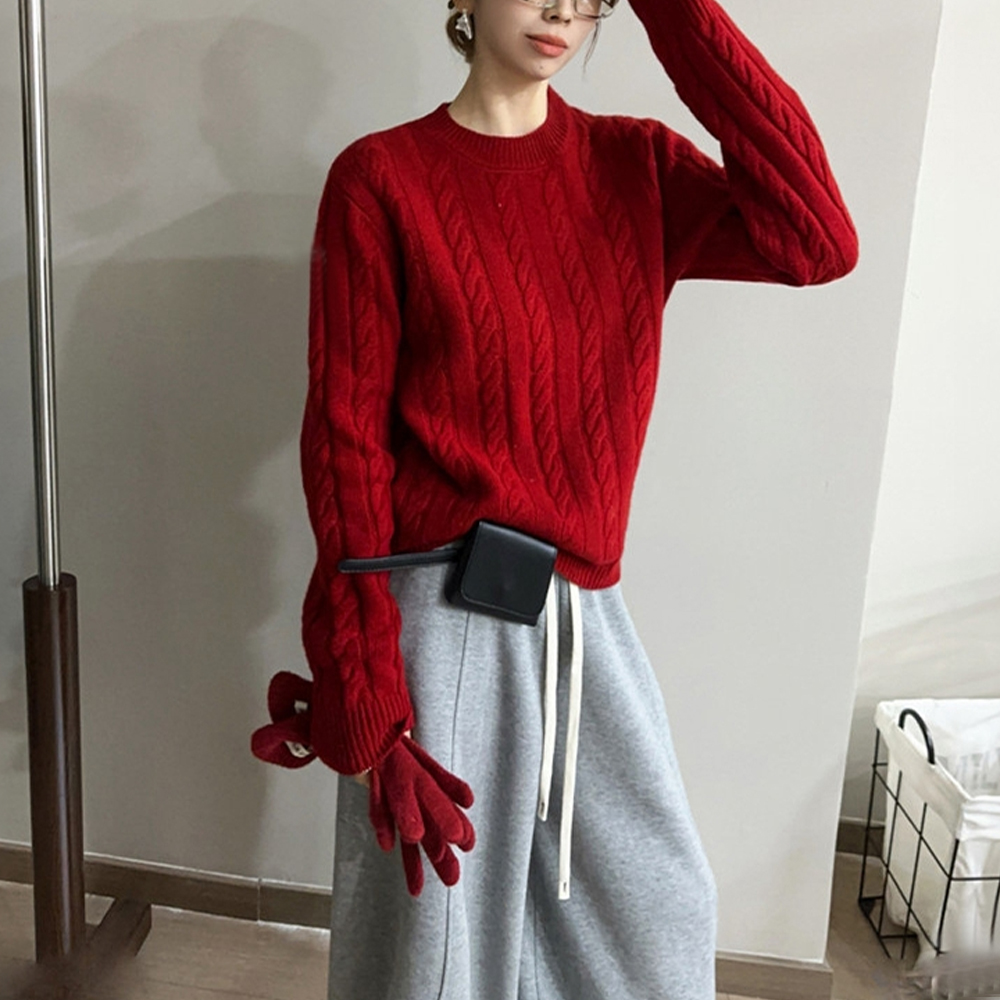 韩系复古百搭麻花纹针织衫女2026冬装新款欧货洋气时髦休闲毛衣潮