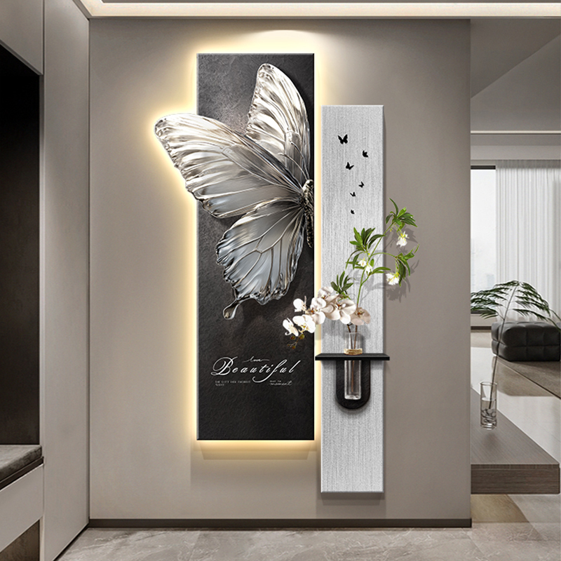 新款壁画现代轻奢高级感玄关装饰画入户正对门蝴蝶过道走廊挂画