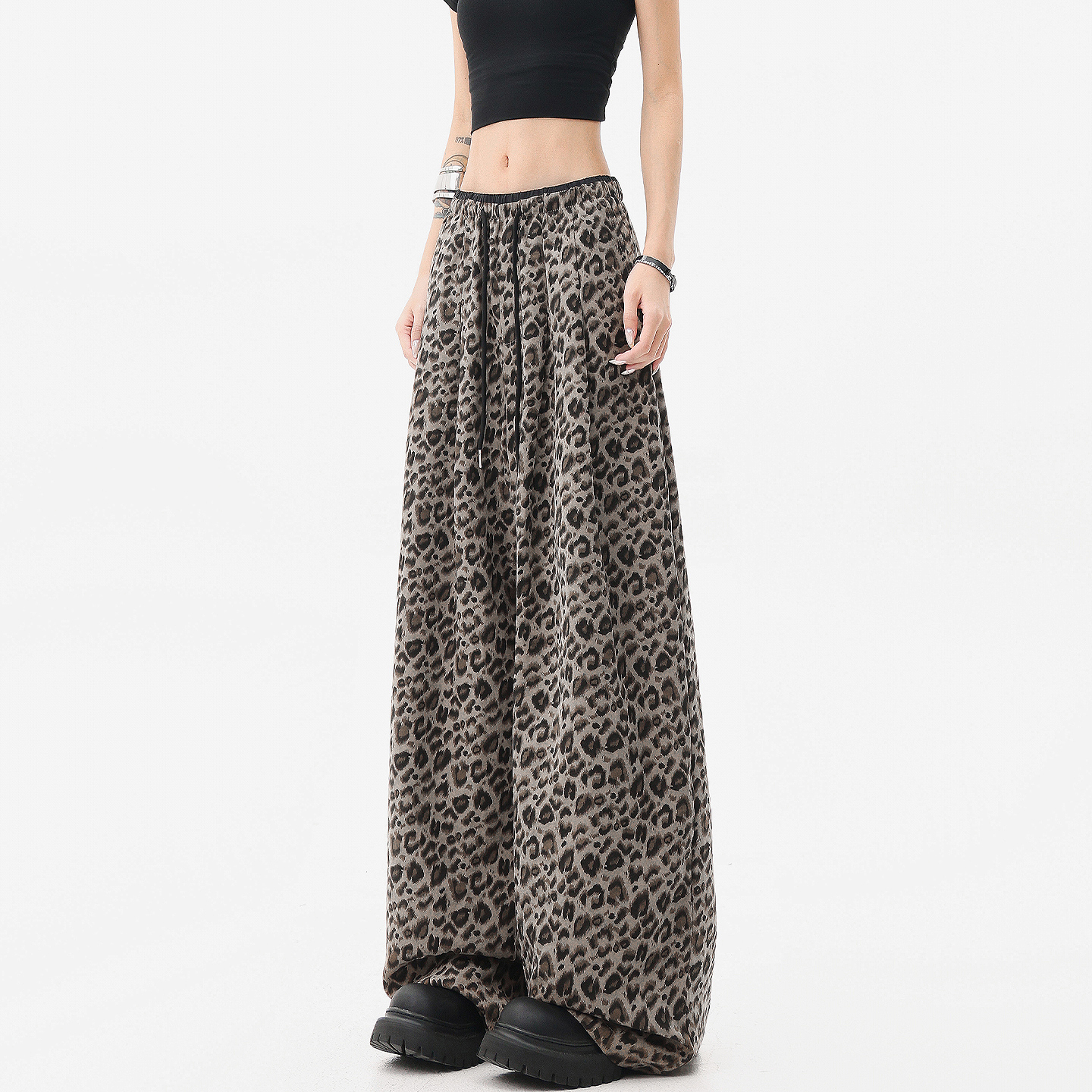 KEN STUDIO夏秋高街美式复古豹纹休闲裤女高腰宽松显瘦阔腿裤裤子