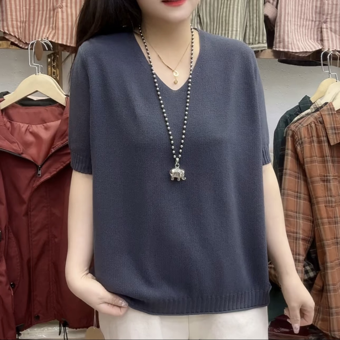 夏季新款棉麻短袖大码针织衫女纯色薄款上衣毛衣时尚打底显瘦宽松