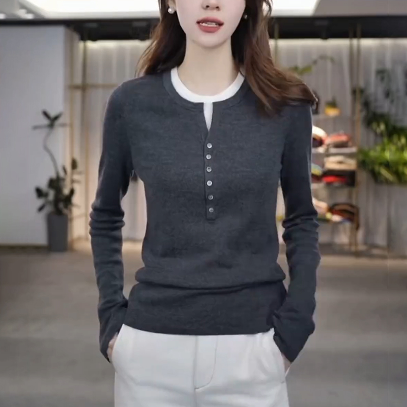 2025秋季新款女灰色假两件针织衫慵懒高级感洋气内搭打底衫上衣