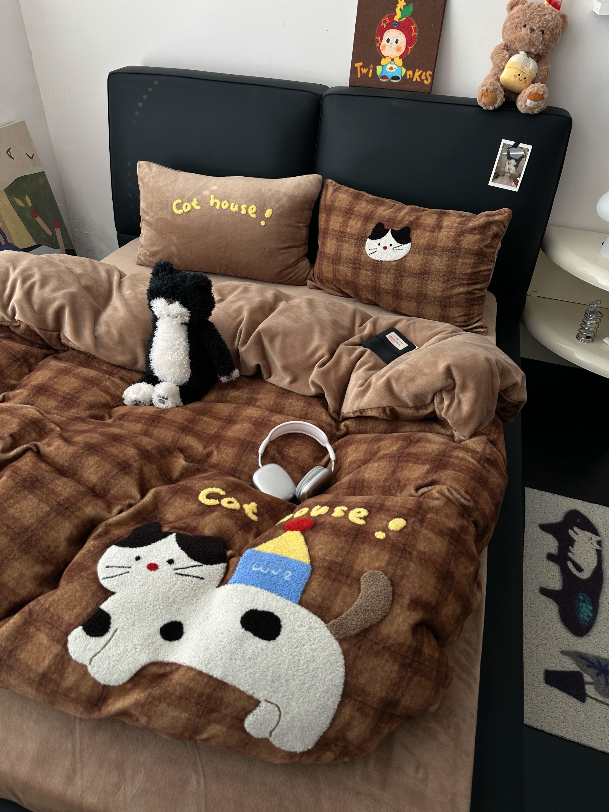 可爱kitty猫牛奶绒四件套卡通双面绒被套秋冬保暖宿舍三件套加厚
