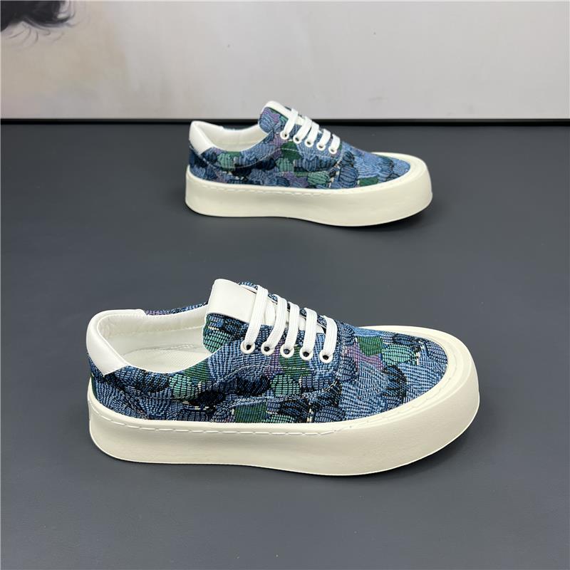 厚底帆布鞋夏季新款低帮透气增高板鞋潮流百搭运动休闲男鞋子