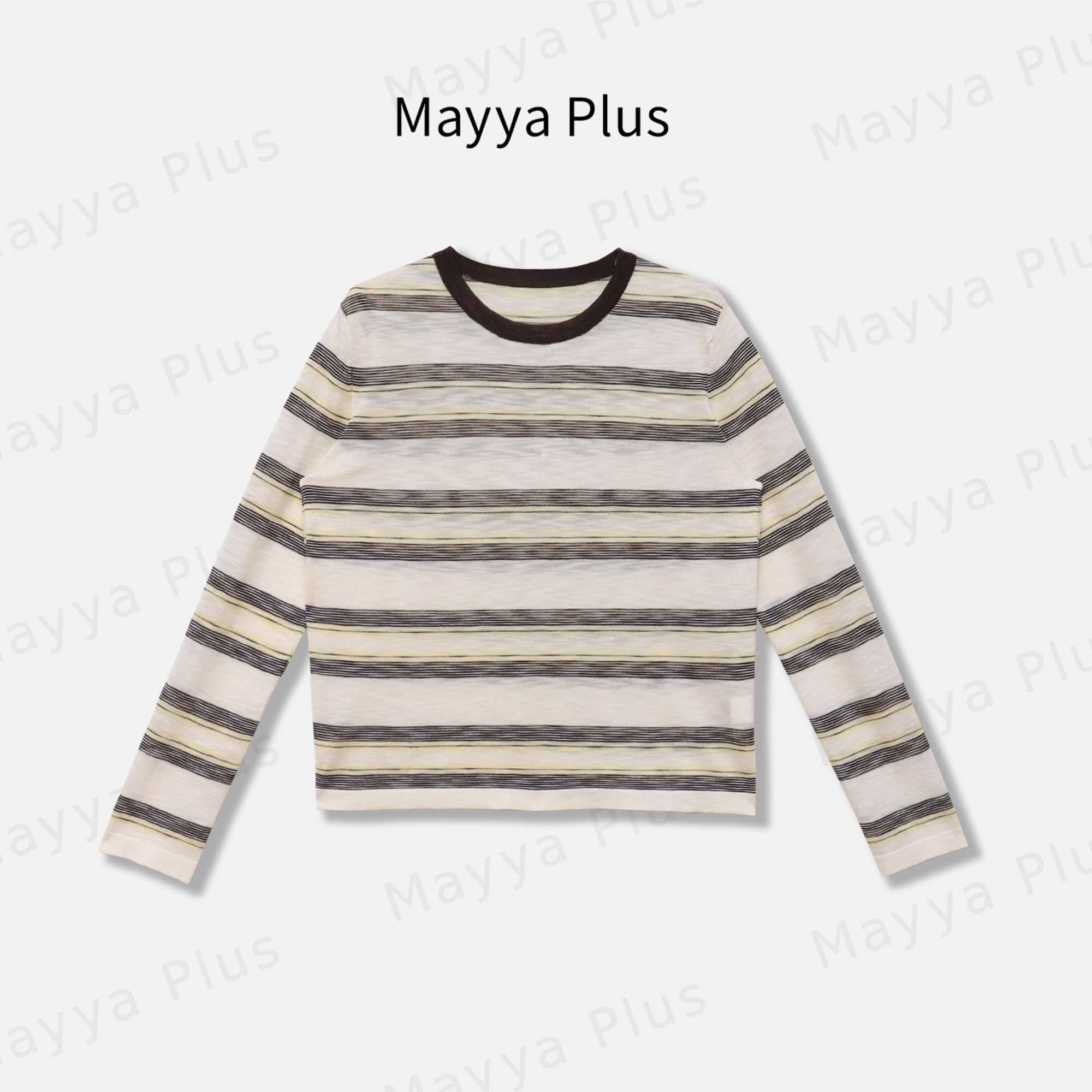 【舒适至上】Mayya Plus麦芽定制慵懒风长袖条纹针衫织上衣32536386