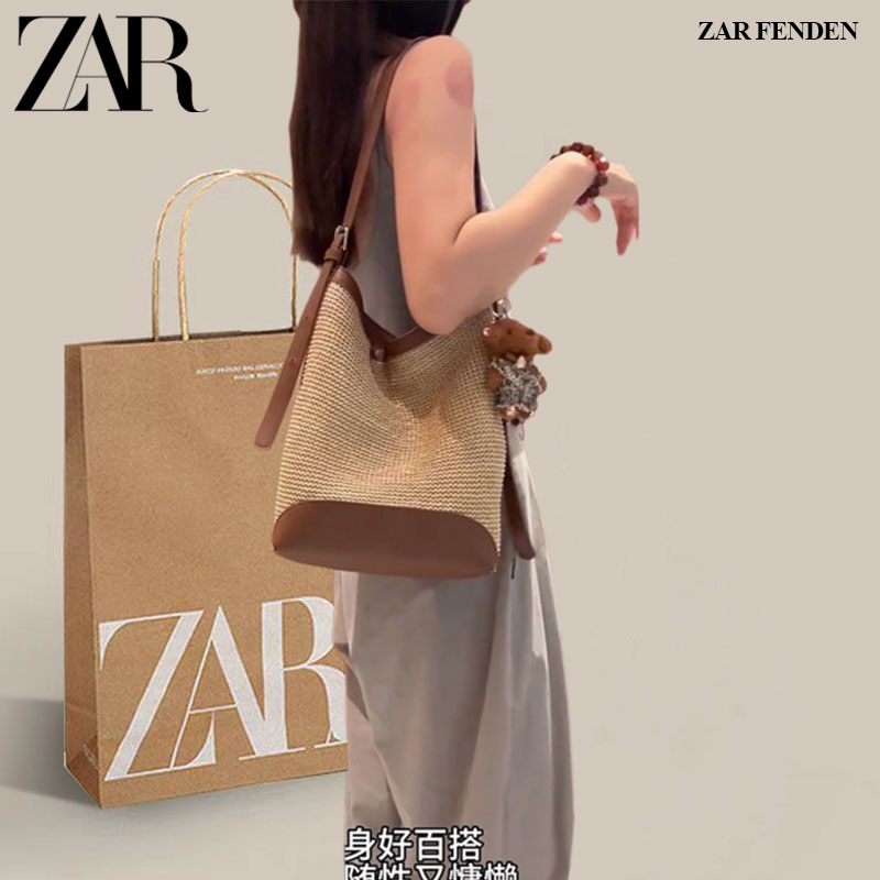 ZAR FENDEN夏季超火通勤水桶托特包女2025新款海边度假沙滩斜挎包