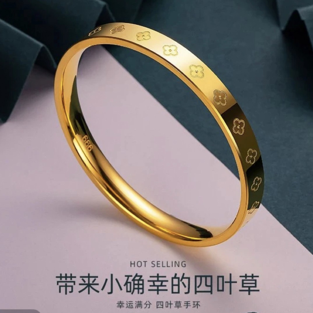 铜合金手镯 设计师款四叶花手镯幸运草手镯女轻奢百搭高级感镯子