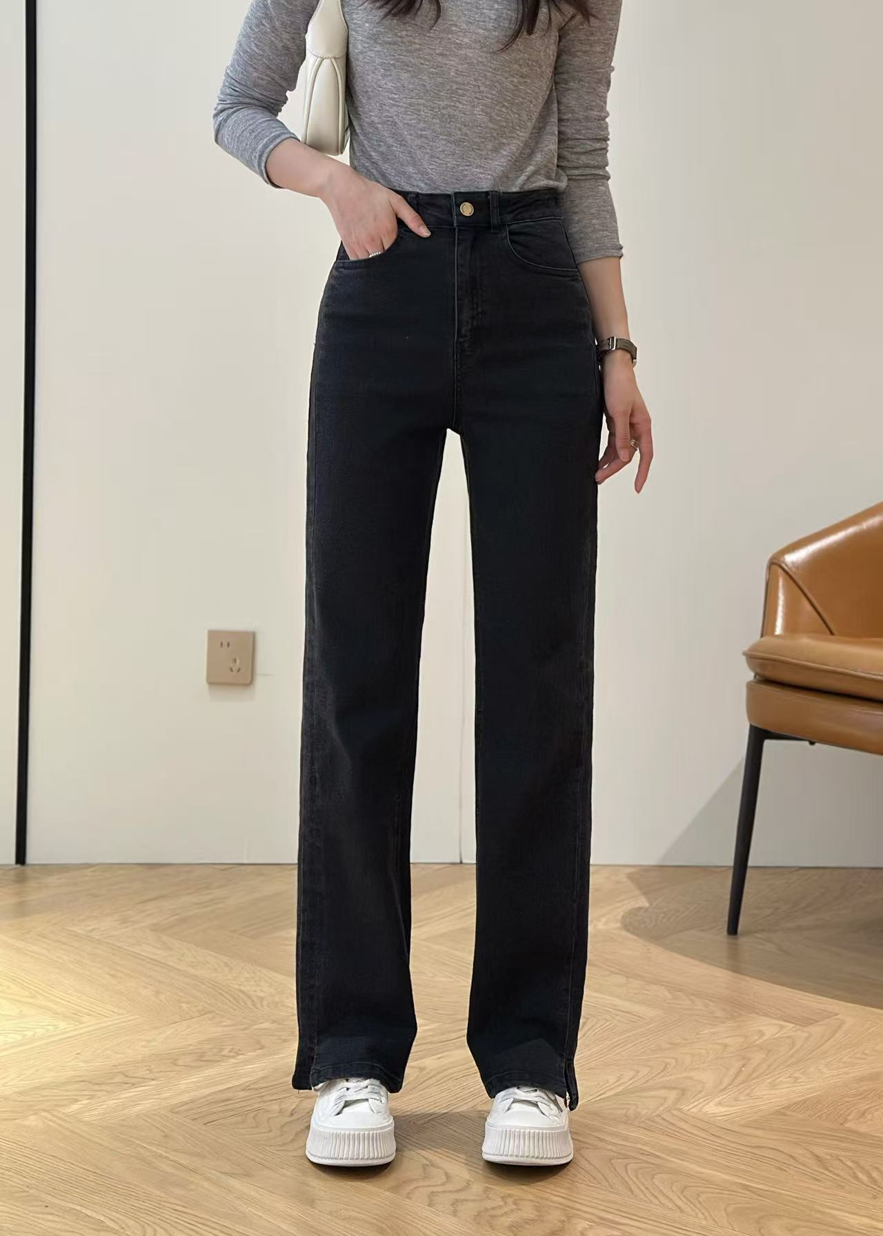 JIARUN/嘉润服饰女士窄版秋季长裤牛仔裤直筒裤高腰女士牛仔裤