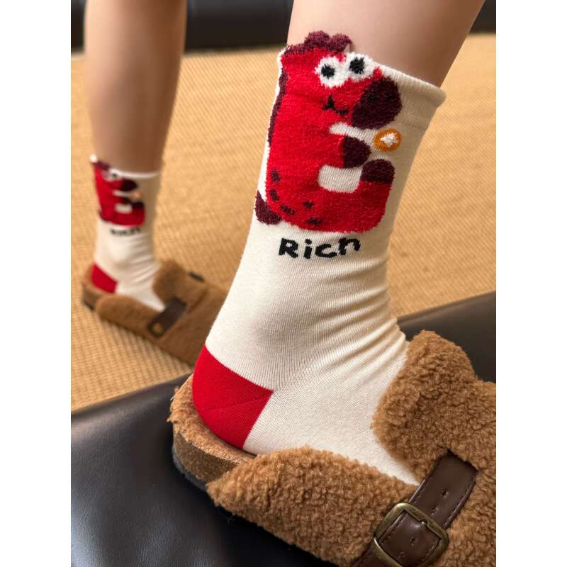 2026马年本命年大红袜子女秋冬款棉袜中筒袜结婚鸿运保暖情侣长袜