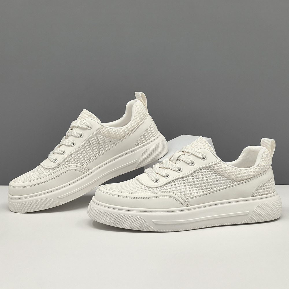 男鞋新款网面透气舒适软底百搭休闲鞋低帮系带韩版时尚小白鞋男款