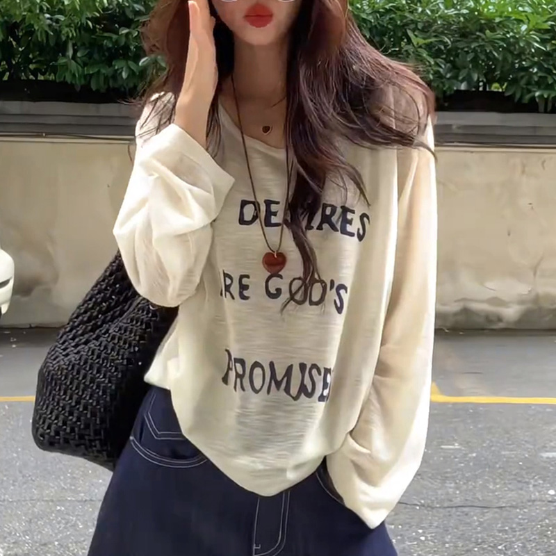 新款夏季设计感纯色宽松休闲百搭长袖T恤女ins小众薄款防晒小衫潮