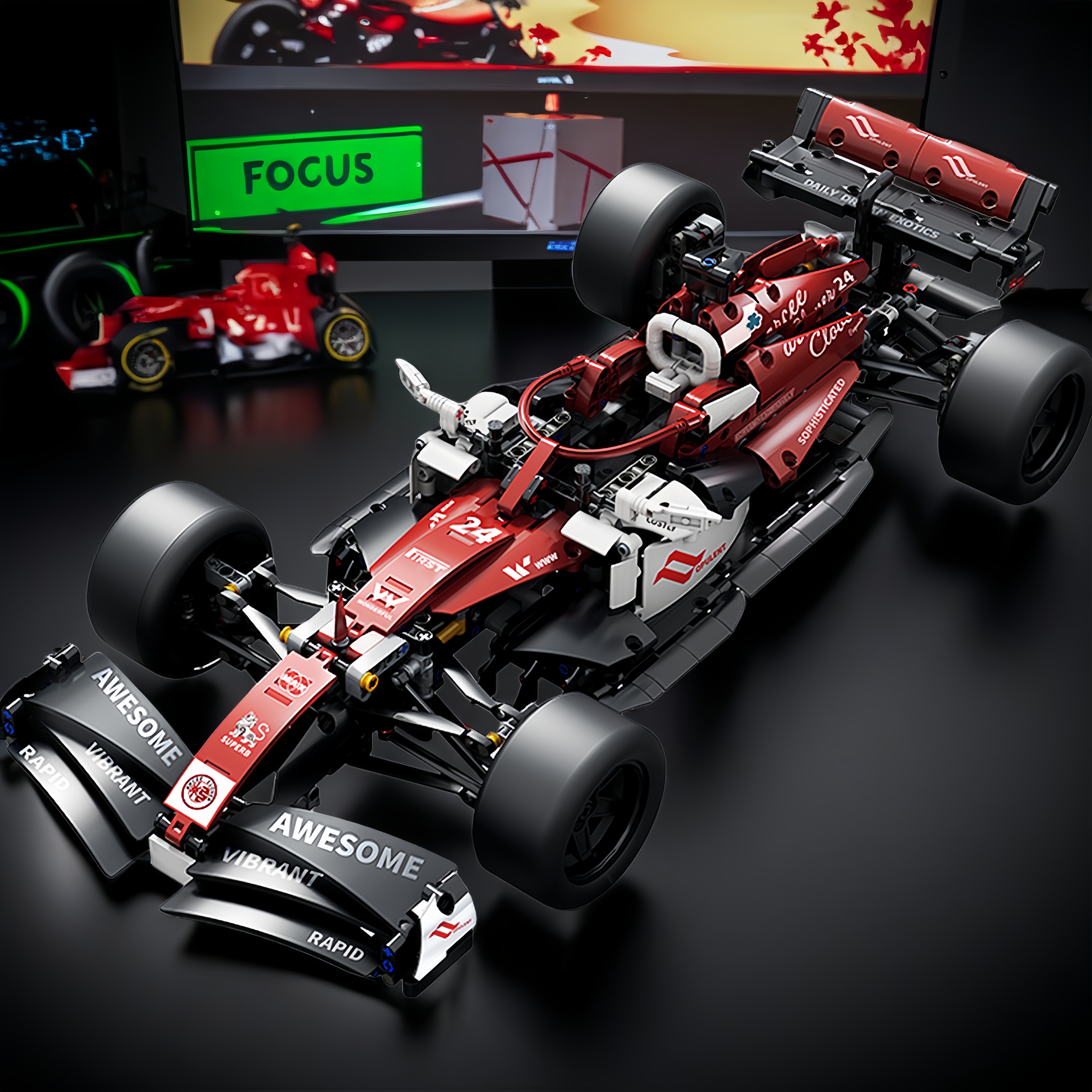 约60CM长的红白F1超跑积木车跑车方程式赛车拼装益智玩具拼搭礼物