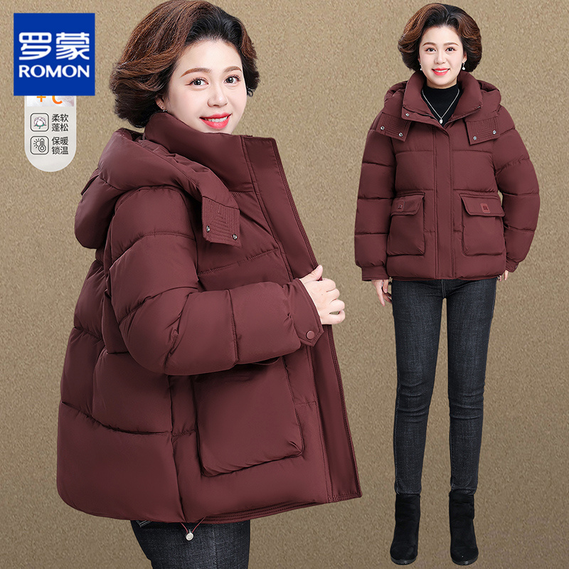 罗蒙妈妈冬装棉服短款洋气大码棉袄上衣新款中老年女秋冬棉衣外套