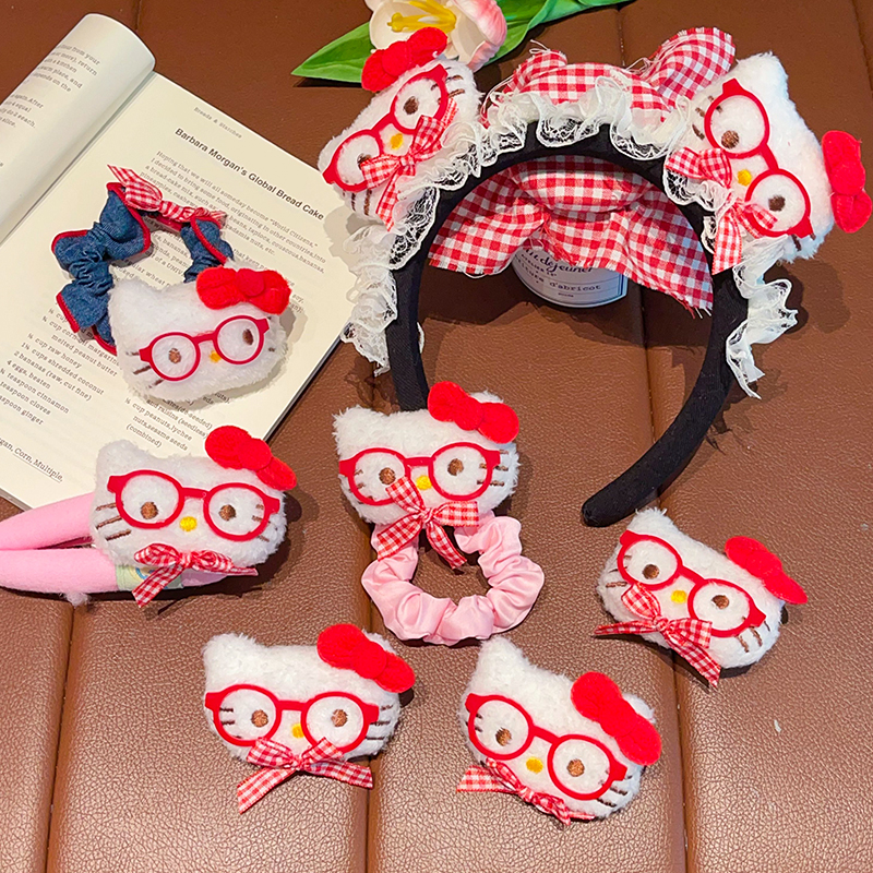 可爱眼镜kitty猫儿童发圈套装发饰女童发绳扎马尾不伤发皮筋头饰