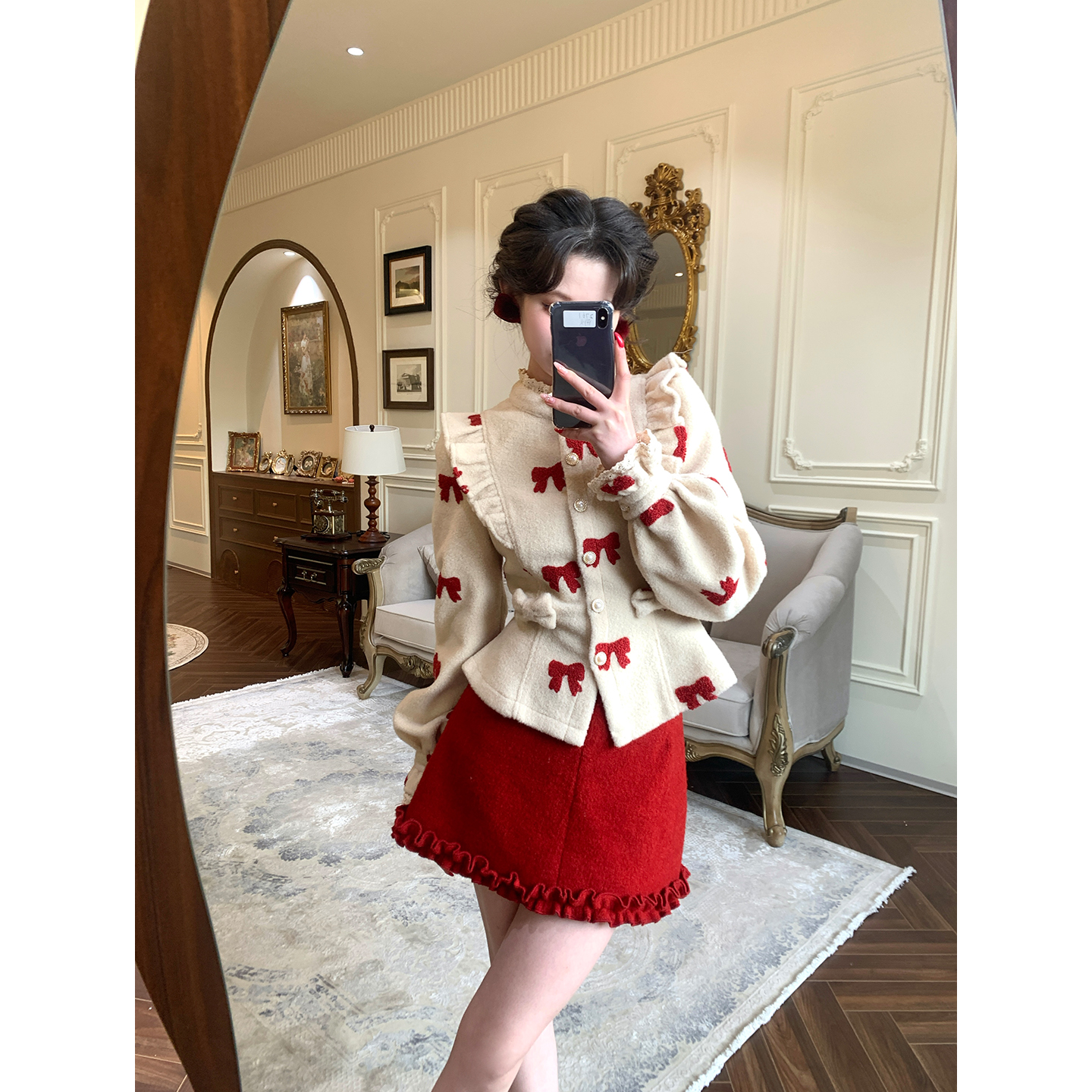 一生罗曼【蝶梦轻语】法式复古千金风蝴蝶结百搭秋冬长袖外套Y5822