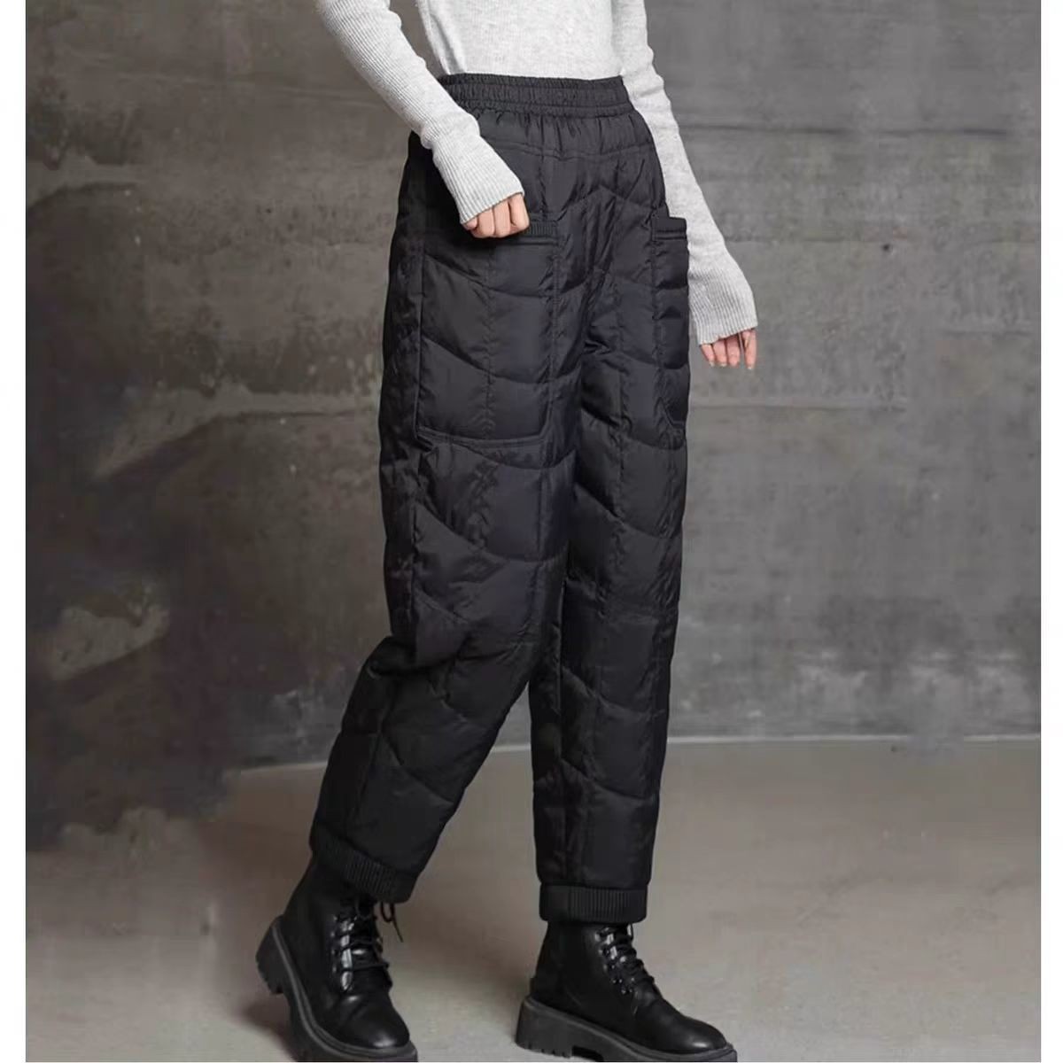 冬季高腰哈伦裤女加厚棉裤-丝棉保暖防风时尚新款