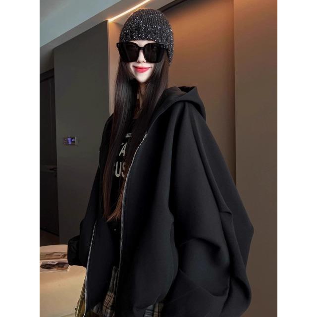 秋冬特大码300斤时尚设计感宽松男女卫衣高级感新款百搭连帽外套2