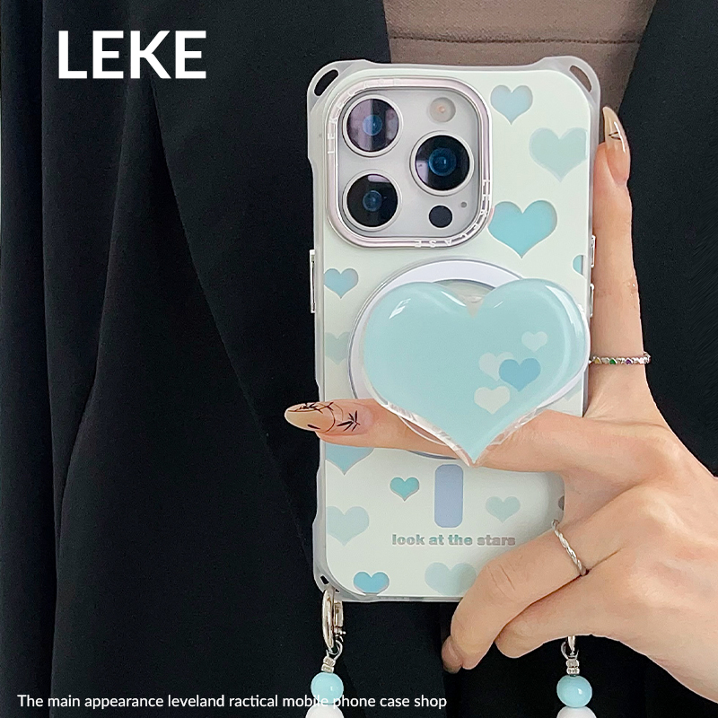 爱心磁吸适用苹果15手机壳挂绳斜挎16四角开孔13背带14链条12支架