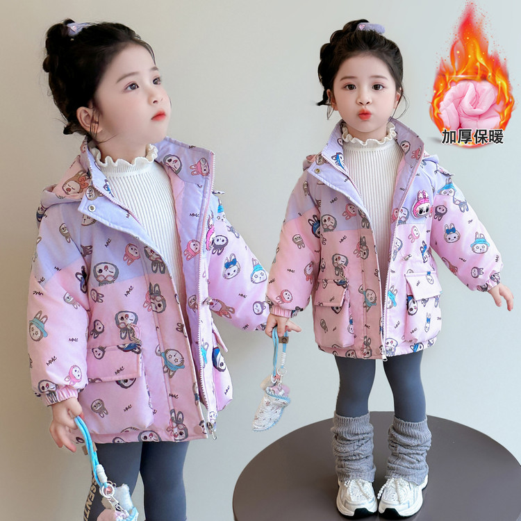 女童加绒加厚拉布布冲锋衣外套秋冬款2025新款童装保暖洋气