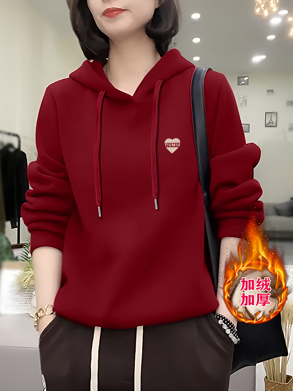 秋冬加厚加绒连帽长袖卫衣女士新款时尚洋气韩版宽松休闲外套上衣