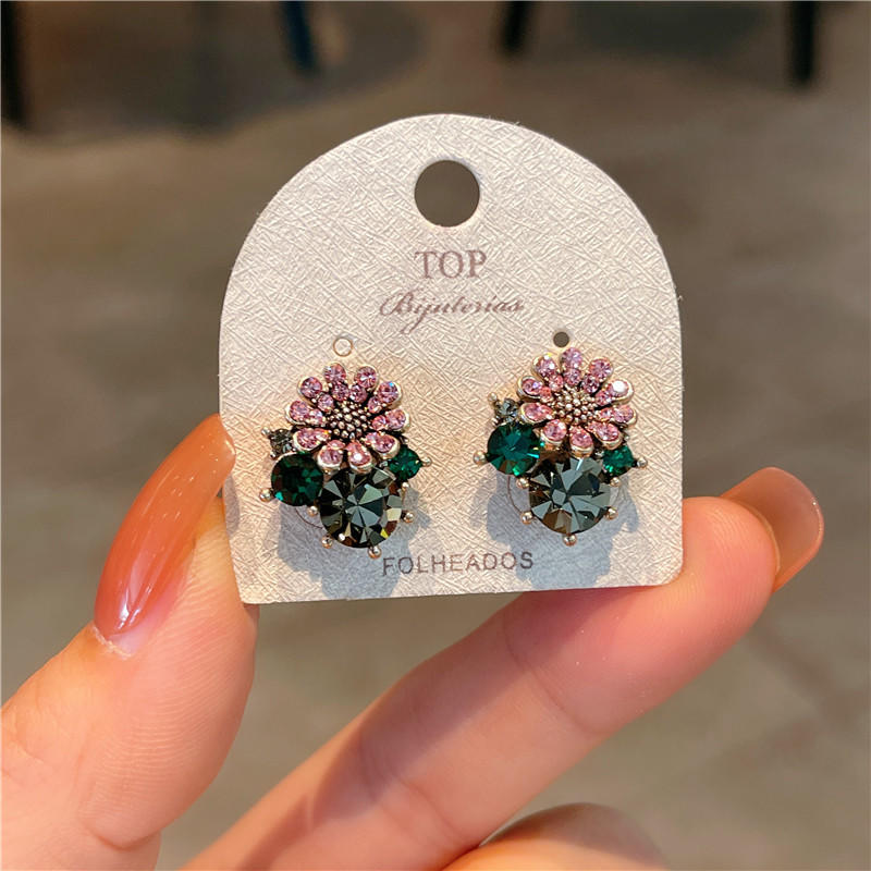 925银针复古银风彩色小雏菊花朵耳环甜美撞色小巧耳钉耳坠