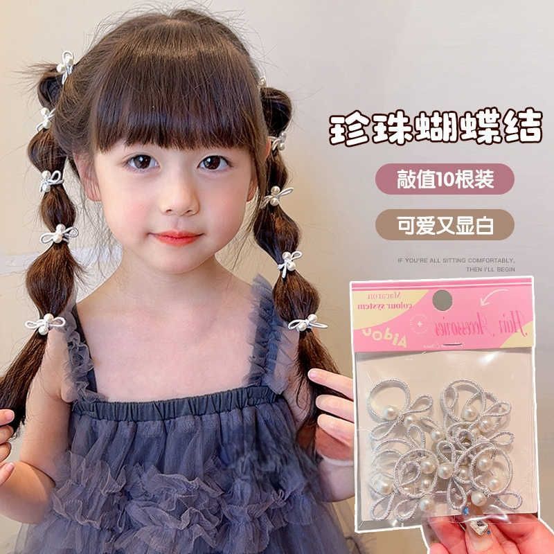 儿童银色珍珠皮筋2025新款蝴蝶结拇指圈小女孩扎辫子头绳宝宝发绳