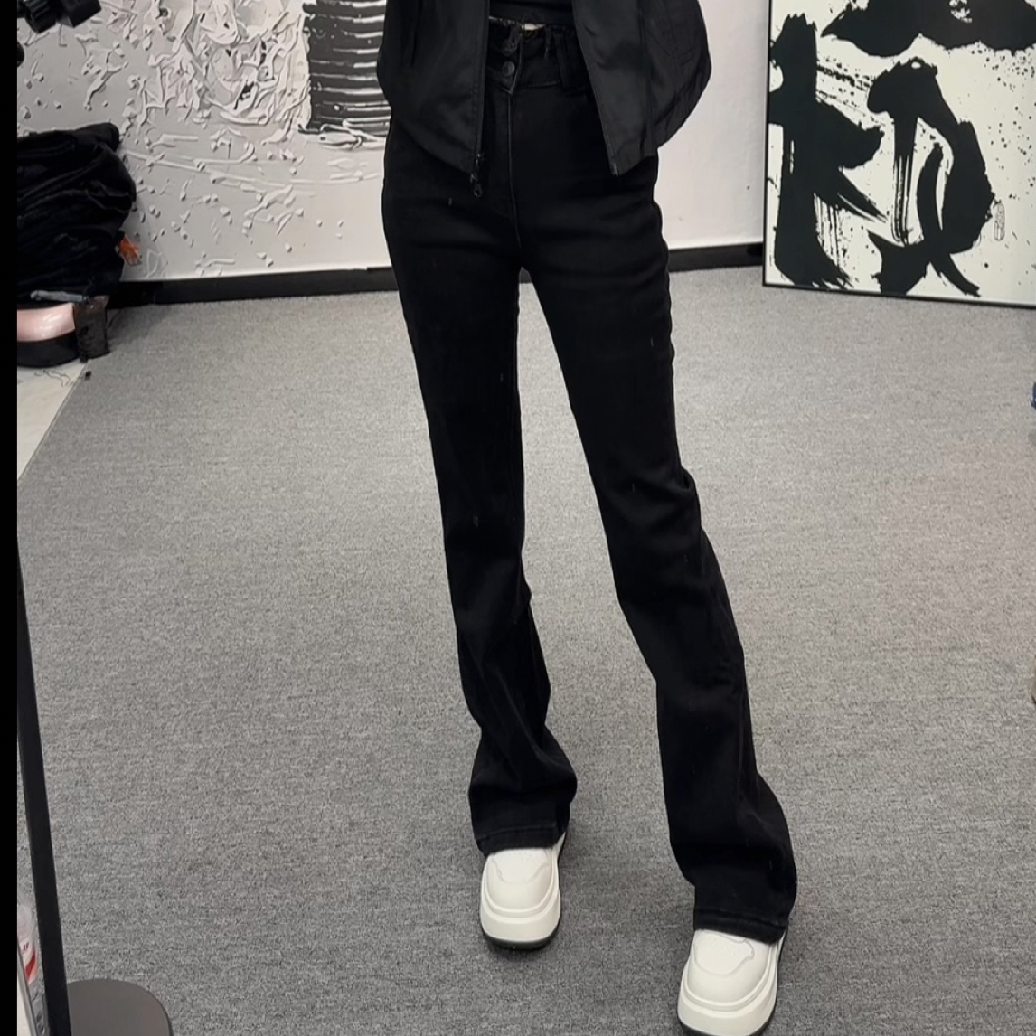 【小爽原创】秋冬爆款显高显瘦显腿长黑色窄版裤微喇牛仔裤