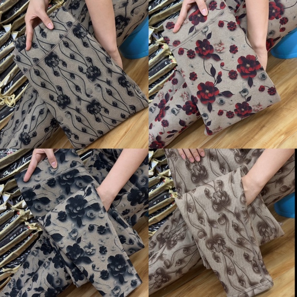 春秋新款加绒高腰弹力薄绒棉裤时尚百搭印花薄款宽松碎花妈妈棉裤