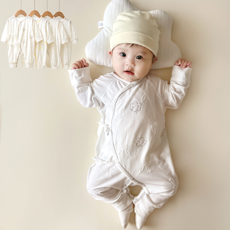 全纯棉时代【新品上市】春秋季新生儿斜襟系带护肚蝴蝶衣宝宝长袖连