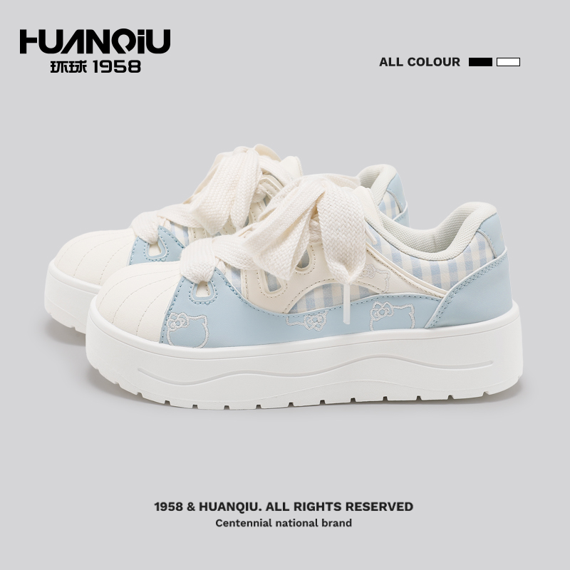 环球小众休闲板鞋女2025秋季新款爆款可爱学生百搭原创厚底面包鞋