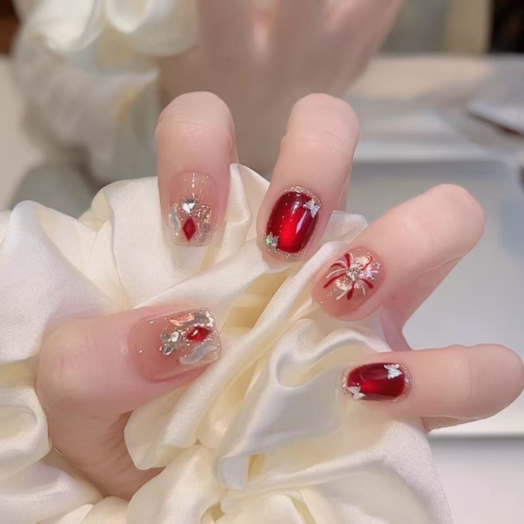 【告白烟火】红色猫眼手绘烟花 超显白高级百搭高品质纯手工穿戴甲