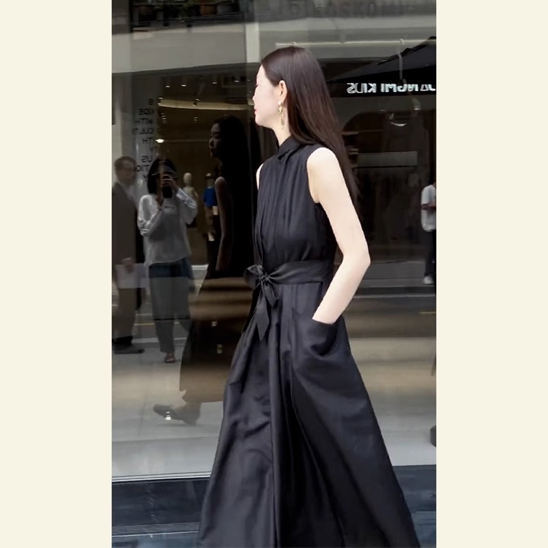 新中式国风黑色连衣裙2025夏季新款复古时尚修身显瘦高腰气质长裙