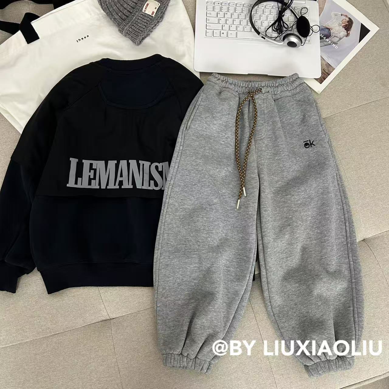 杭州六小六正版BY LIUXIAOLIU秋冬季儿童加绒卫裤17586