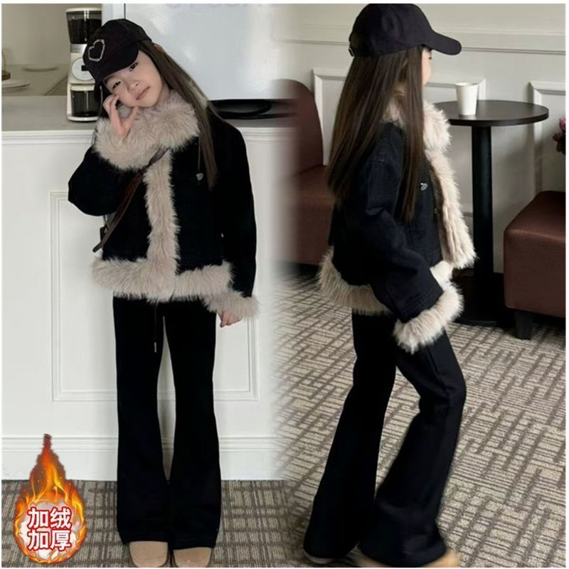 童泰【断码】女童牛仔外套2024新款儿童韩版加绒加厚保暖秋冬装短款