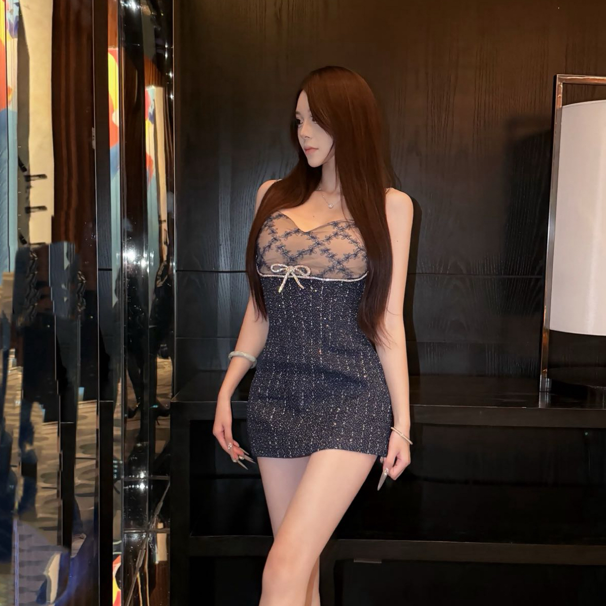 【CUTE专属】小香风轻奢重工亮片吊带连衣裙女秋季辣妹气质收腰短裙