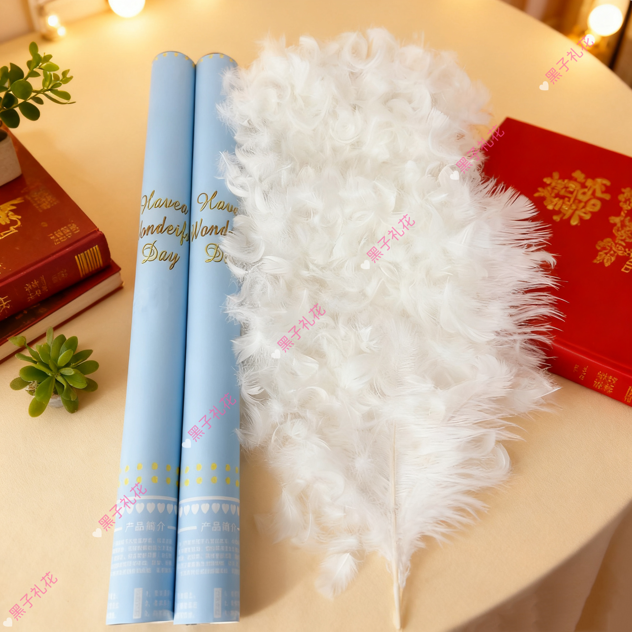 羽毛礼花筒结婚生日求婚手持礼炮增添聚会布置氛围装饰黑子礼炮筒