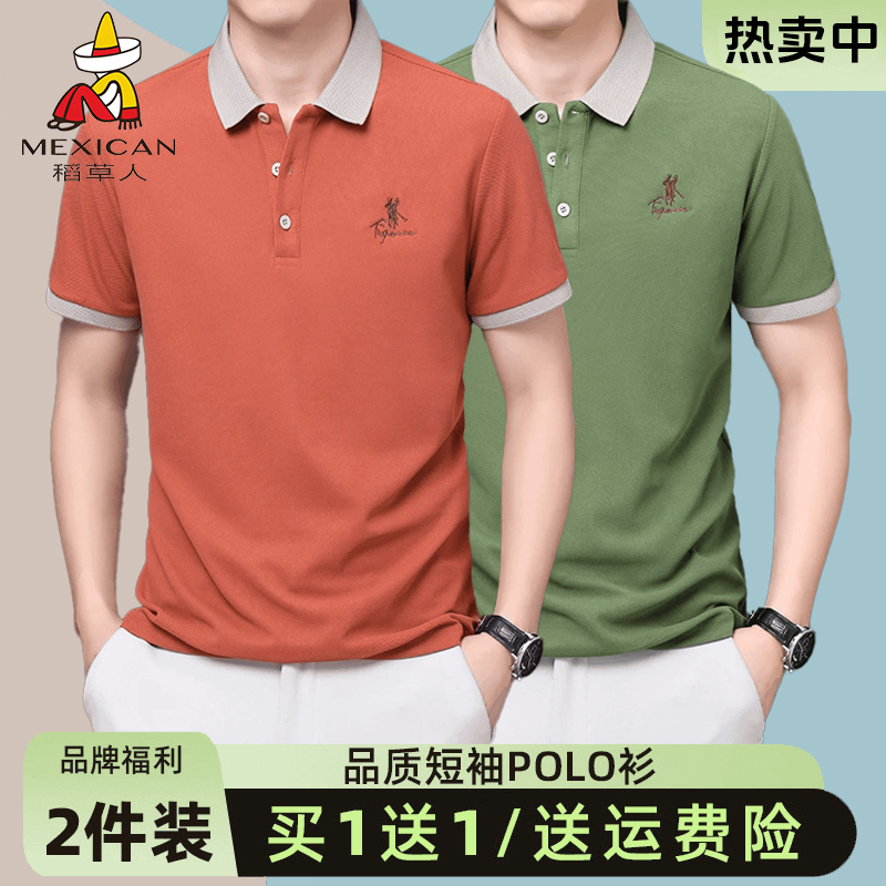 【两件装】稻草人官方正品POLO衫男士翻领T恤高档刺绣商务翻领透气·
