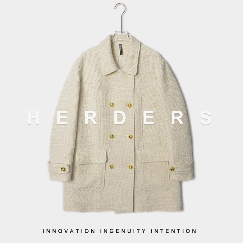 HERDERS 中长款小翻领金属双排扣外套 51531