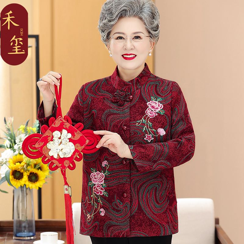 中老年女装秋冬新款外套绣花上衣60-老年女装妈妈装老年人老人