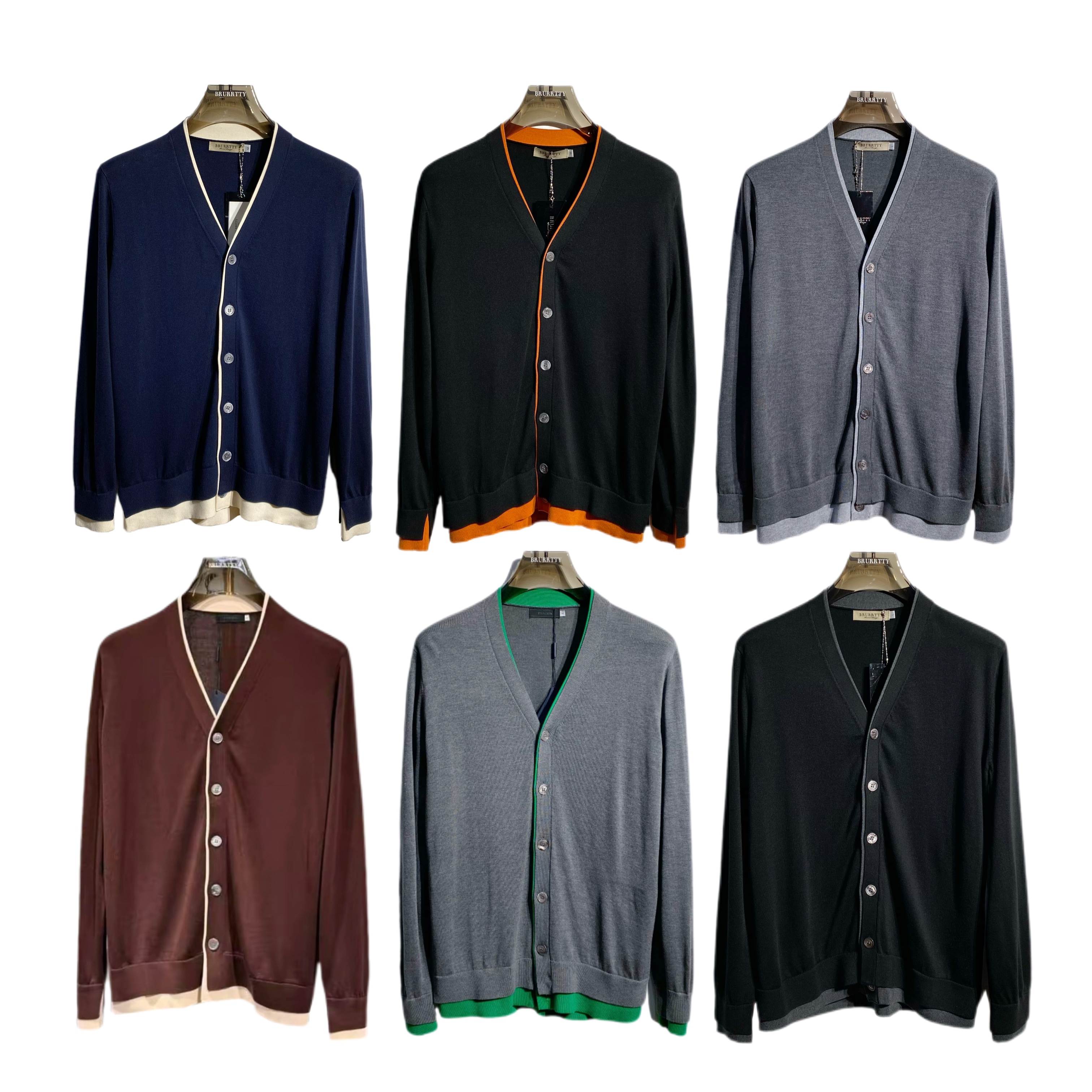 【奢潮定制】 R003秋季男士V领撞色拼接轻奢长袖百搭莱赛尔开衫毛衣